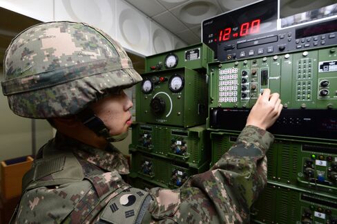 A South Korean soldier operates the loudspeakers on Jan 8