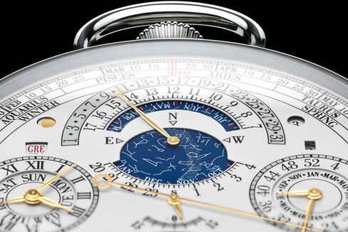 A sky chart customized to the owner's home city sits at the top of the back dial.