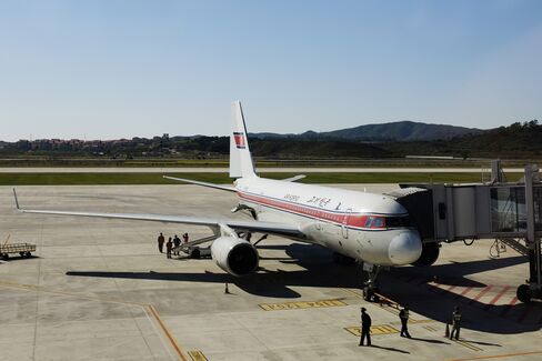 An Air Koryo Russian-made Tupolev Tu-204 jet plane in Pyongyang.