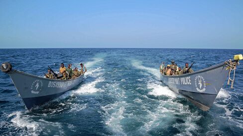 The Somali coast guard carry out a patrol off the coast of Bosaso in Puntland.
