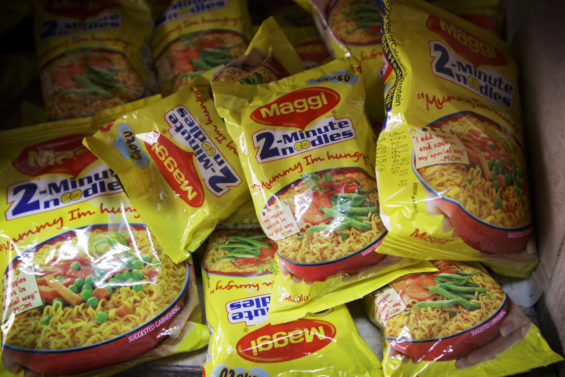 Packets of Maggi 2-Minute Noodles, manufactured by Nestle India Ltd., at a store in New Delhi, India. Photographer: Kuni Takahashi/Bloomberg