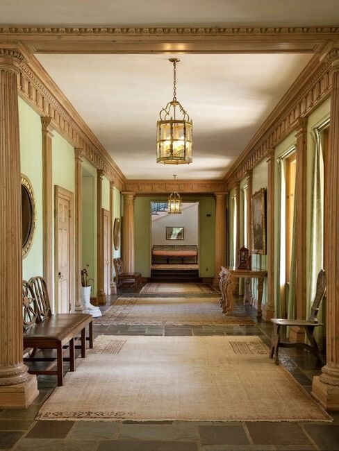 A hallway at 2500 East Valley Road in Santa Barbara. The 12-bed, 11.5-bath mansion is listed for $125 million.