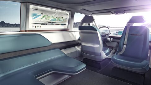 The interior of the Volkswagen BUDD-e concept automobile. Source: Volkswagen AG