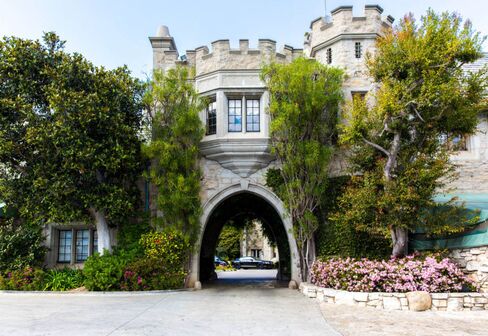 The entrance to L.A.'s famous Playboy Mansion, on the market for $200 million.