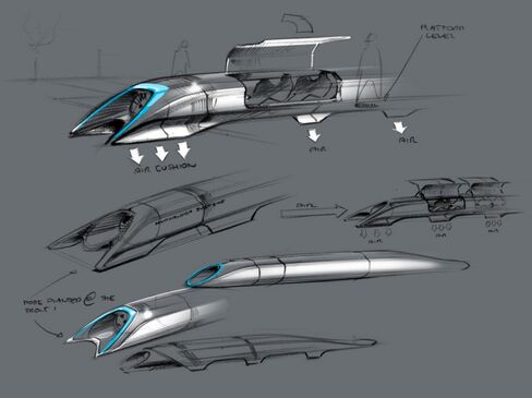 A sketch of the Hyperloop from Elon Musk's original 2013 paper.