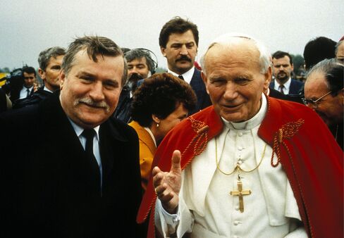 Lech Walesa and Pope John Paul II.
