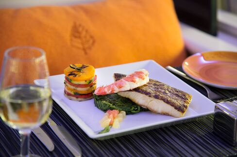 In-flight dining option: pan-seared branzino with lobster