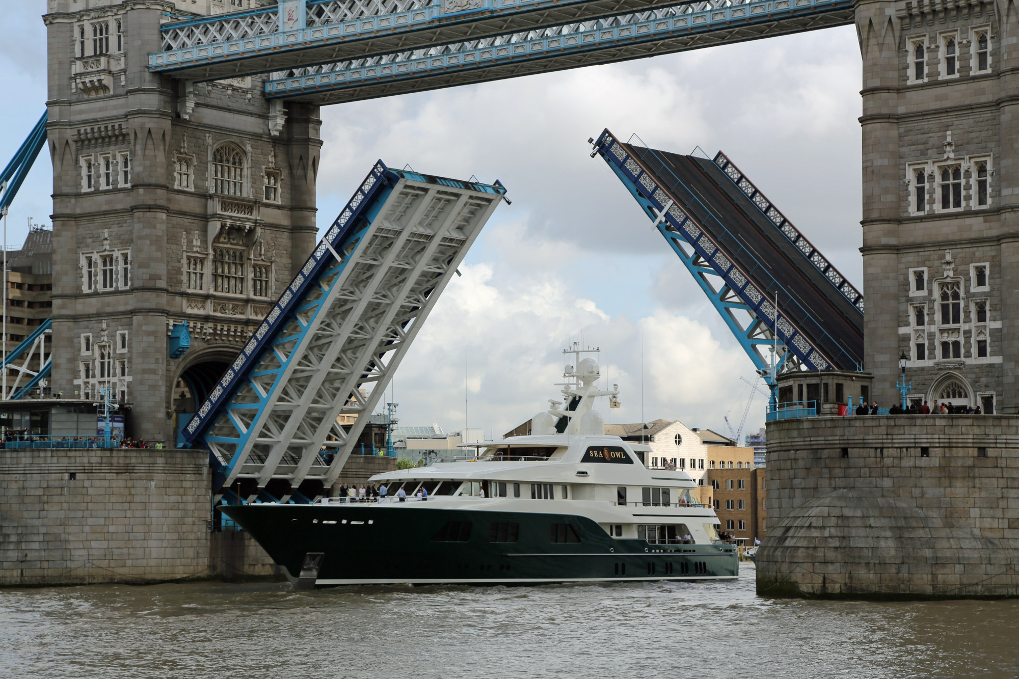 US hedge fund manager Robert Mercer's new superyacht Sea Owl on the River Thames, London, Britain - 17 Oct 2013