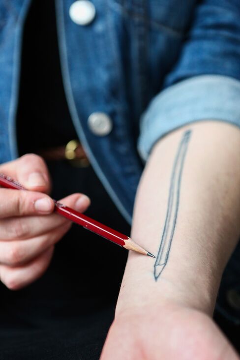 Weaver's tattoo, drawn by her mother, is modeled on a black Ticonderoga sharpened three times.