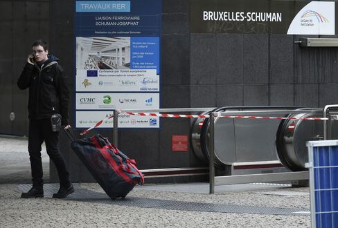 Closed entrance of the Shuman Subway Station in Brussels