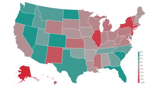 Note: Net domestic migration (within the U.S.) is measured by information on addresses through a combination of government sources such as the Internal Revenue Service returns and medicare enrollment, among others.