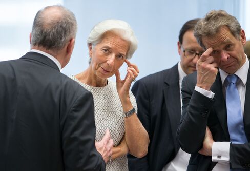Christine Lagarde, managing director of the IMF, ahead of a meeting of European finance ministers in Brussels, on July 11, 2015.
