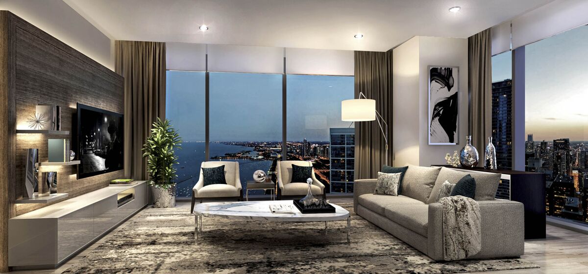 A proposed living room for the penthouse.