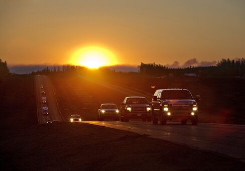 Evacuees leave Fort McMurray on May 6.