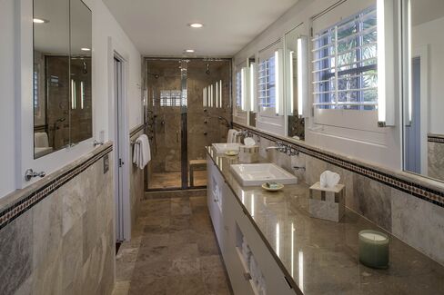 A bathroom with a steam shower.