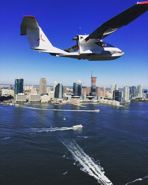 A view of the Jersey City skyline and the busy Hudson River during our NYC test flight.