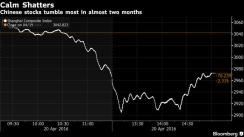 China's Stocks Tumble Most in Seven Weeks to Break Trading Calm 488x-1