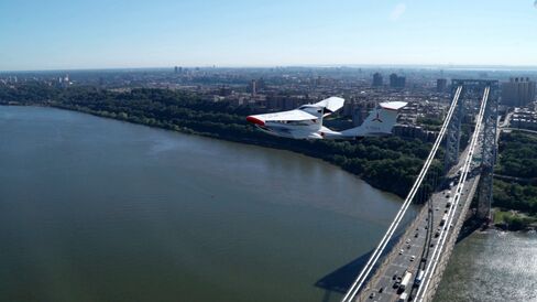 Cruising 1,000 feet over the George Washington Bridge during our NYC test flight.