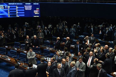 Inside Brazil’s senate following the vote on May 12.