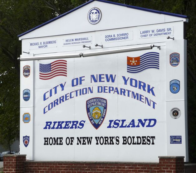 What is this flag, depicted on the Rikers Island entrance sign? (the ...