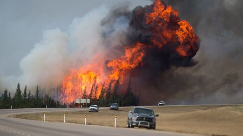 Wildfires burn in Alberta on May 7.