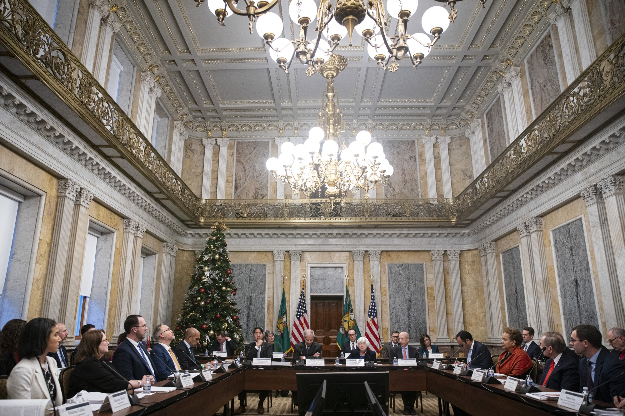 Photo of the Financial Stability Oversight Council at the Treasury Department in Washington, DC