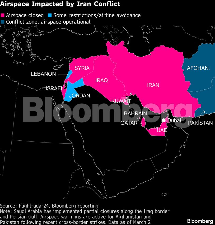 Airspace Impacted by Iran Conflict