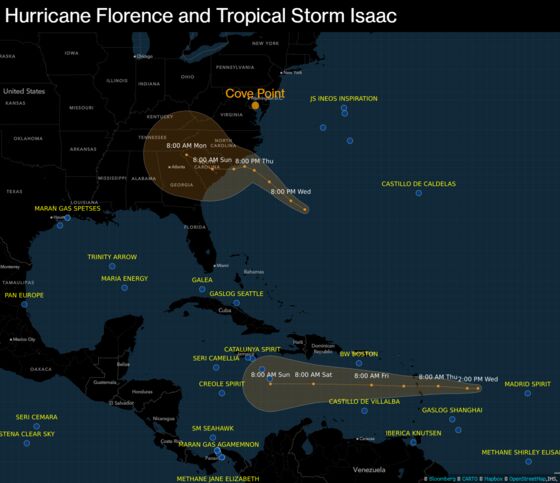 Map: Latest Forecast Cones for Hurricane Florence and Tropical Storm Isaac