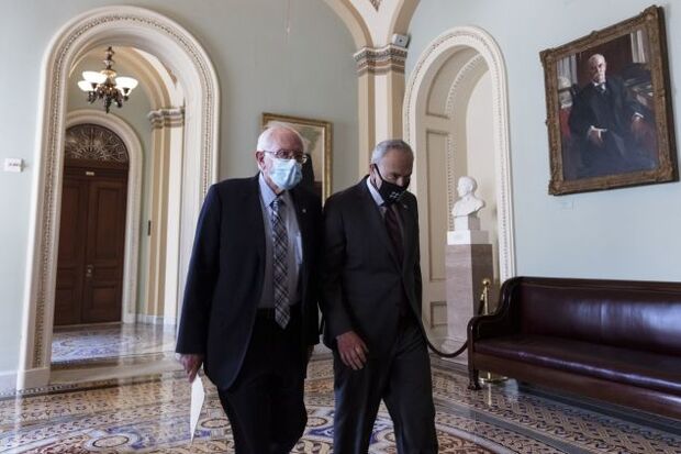 Senate Budget Chairman Bernie Sanders (I-Vt.) and Majority Leader Chuck Schumer (D-N.Y.) at the Capitol