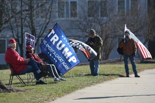 Supporters of Donald Trump demonstrating outside the Missouri State Capitol building