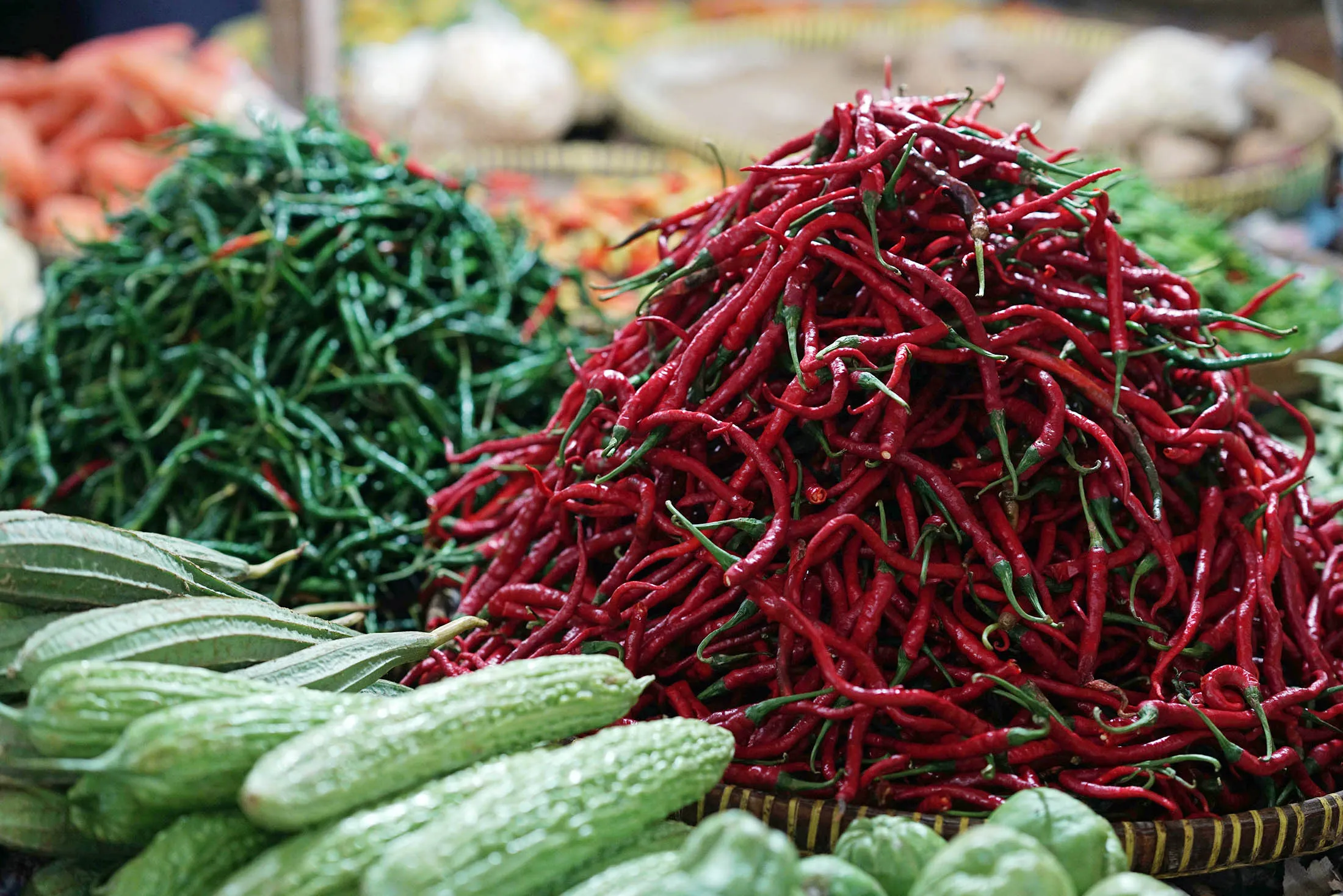 Chili is seen being sold at a stall inside the Wonosari Market in Yogyakarta, Indonesia, on Monday, April 10, 2017.
