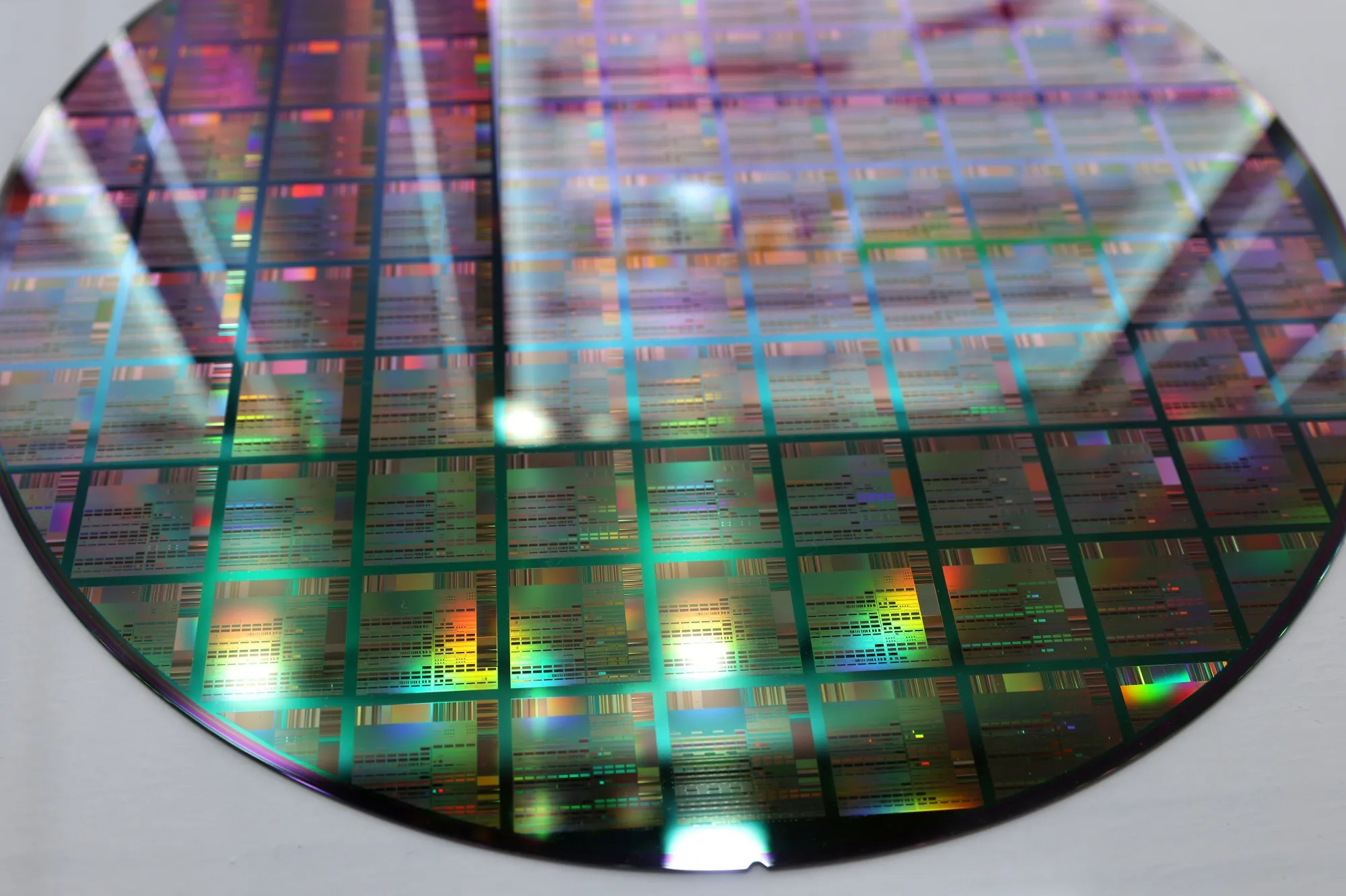 A patterned wafer displayed at the Semicon Japan exhibition in Tokyo.&nbsp;