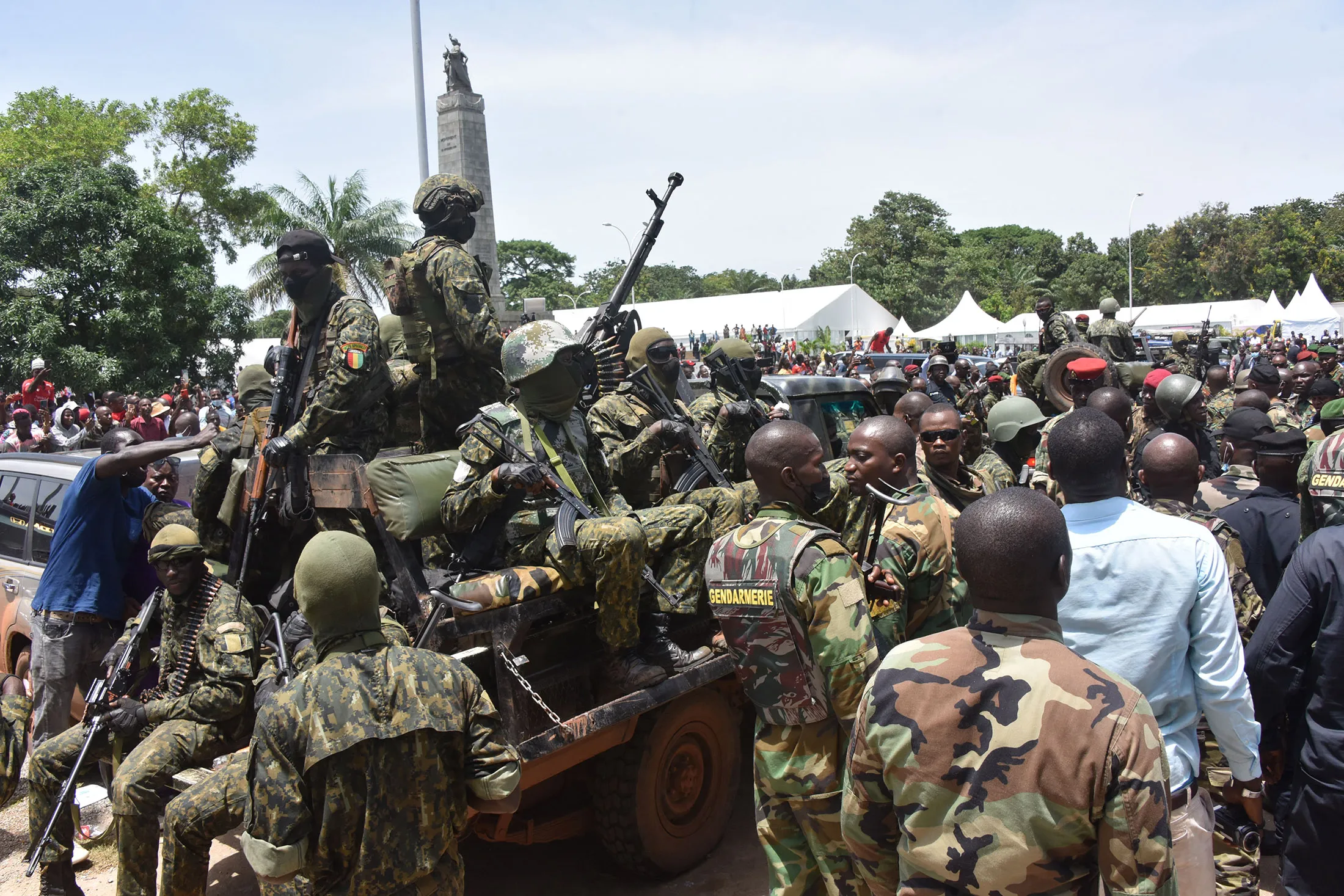 The Guinean Special Forces arrive at the Palace of the People in Conakry on Sept.&nbsp;6.