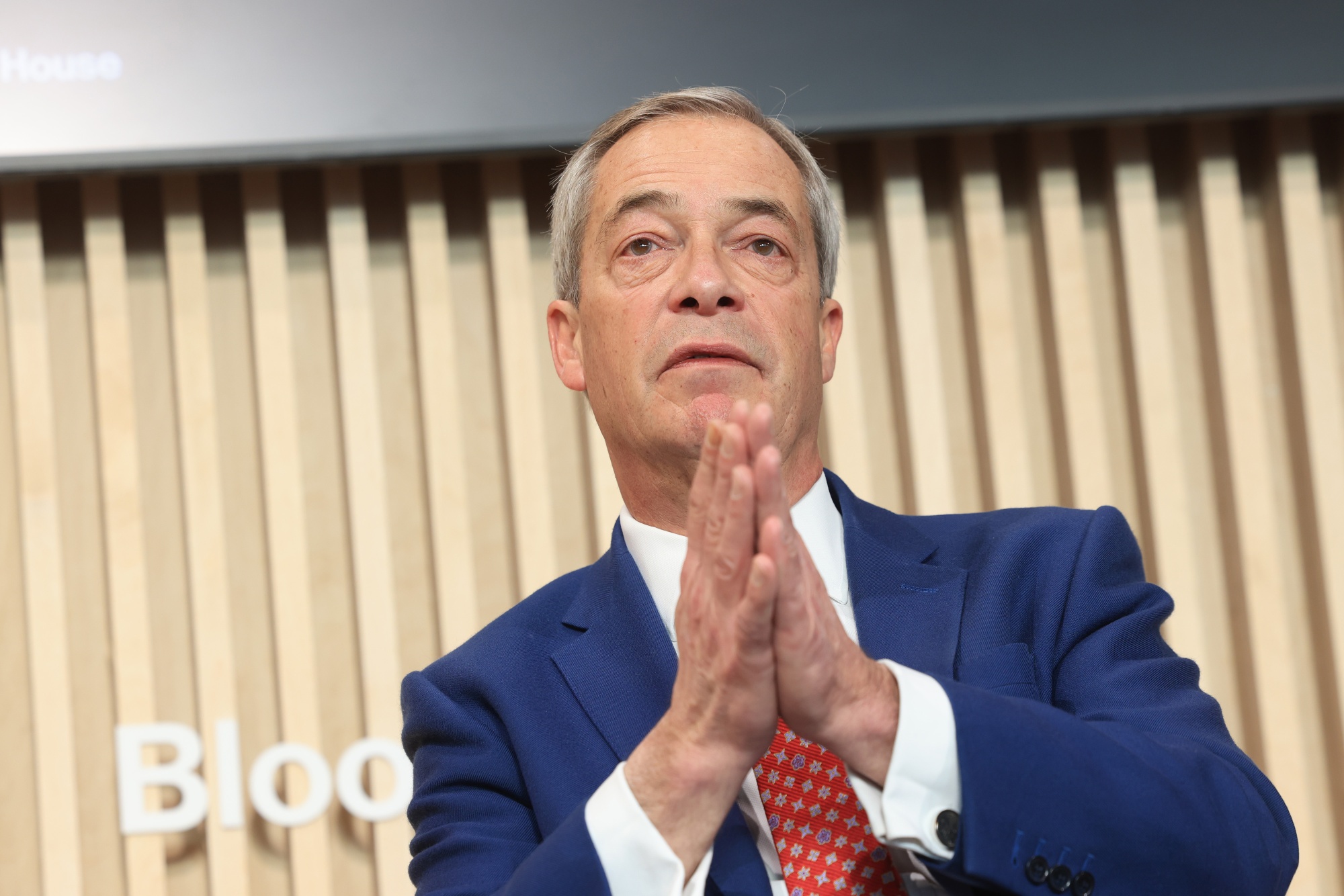Nigel Farage, leader of Reform UK, at Bloomberg House during the World Economic Forum (WEF) in Davos, Switzerland, on Thursday, Jan. 22, 2026. The annual Davos gathering of political leaders, top executives and celebrities runs from Jan. 19-23. Photographer: Chris Ratcliffe/Bloomberg