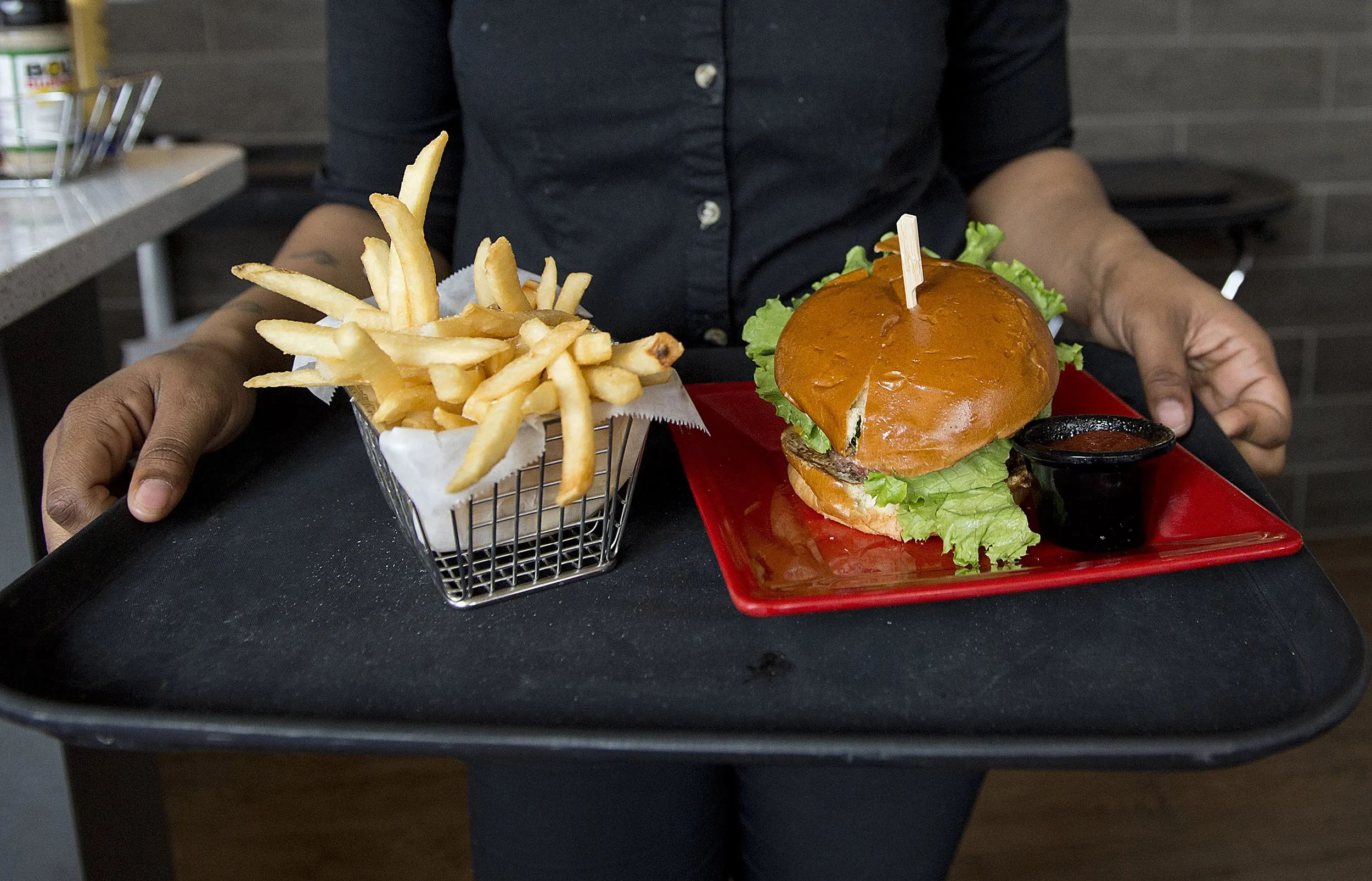 A hamburger and french fries in Washington, DC.
