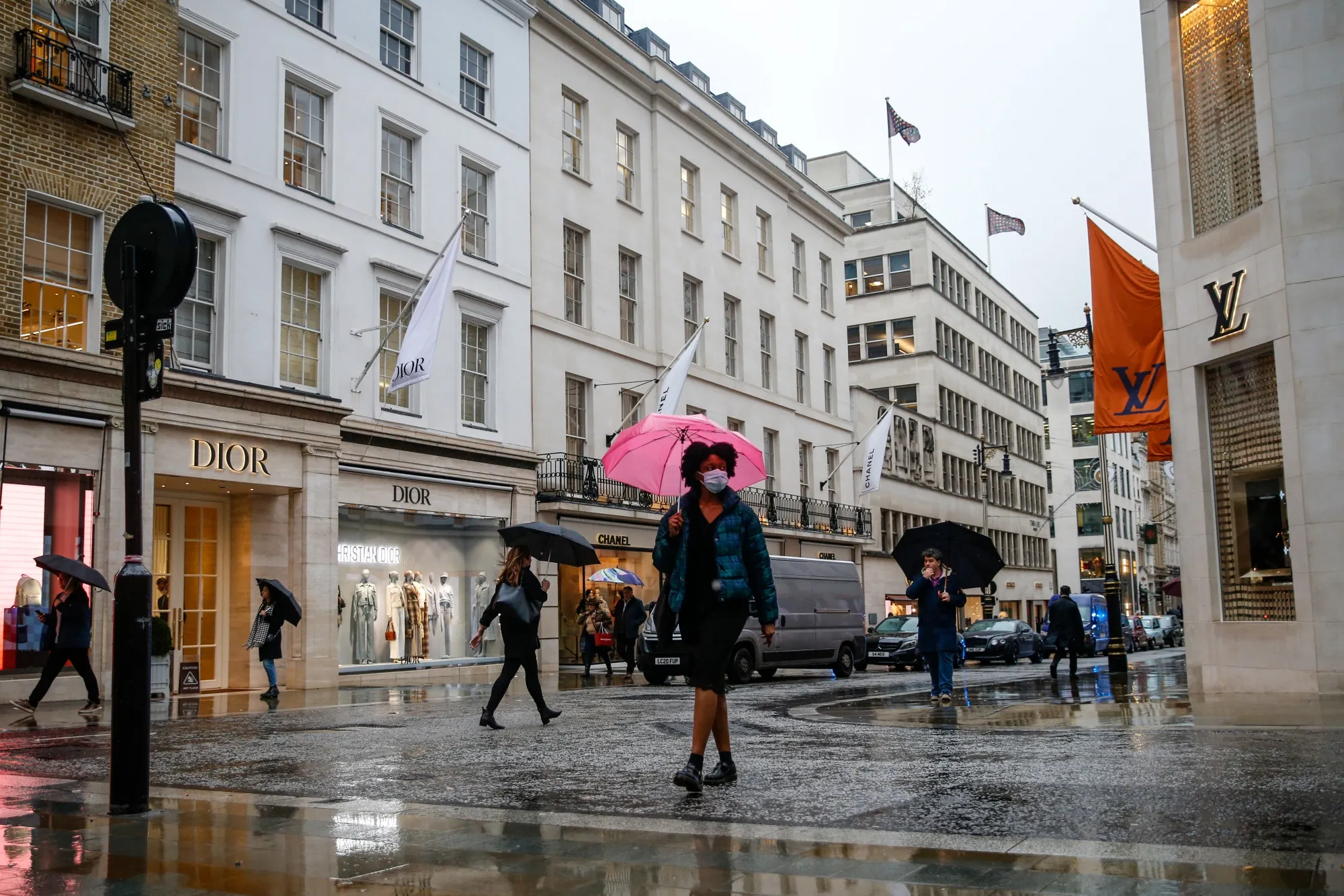 Luxury goods stores on&nbsp;New Bond Street in London.