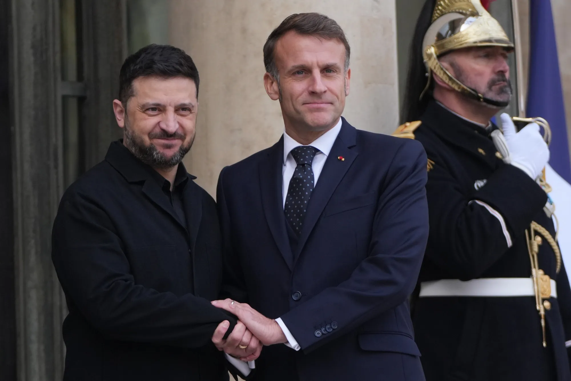 Volodymyr Zelenskiy and Emmanuel Macron