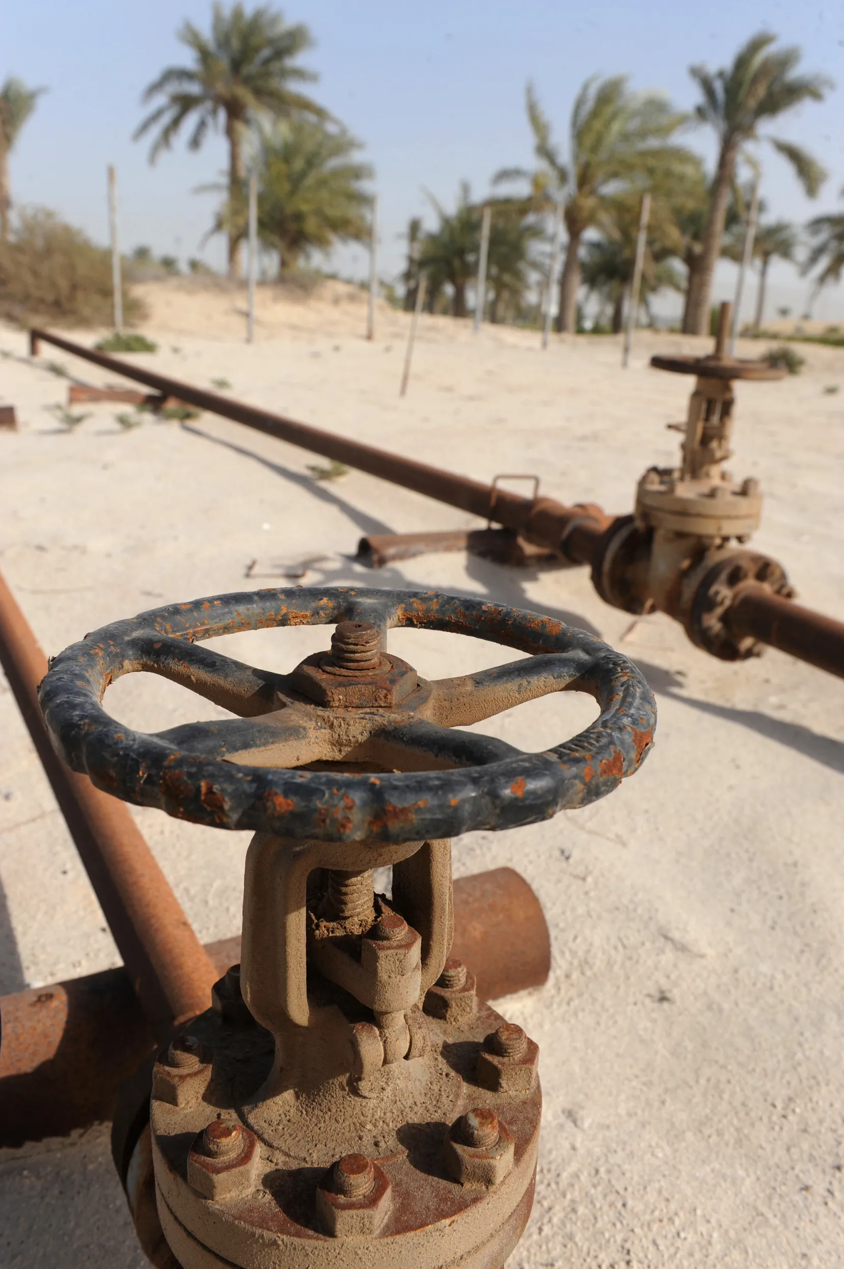 Oil pipes and control valves in the Awali oil field in Bahrain. Photograph:&nbsp;Bloomberg
