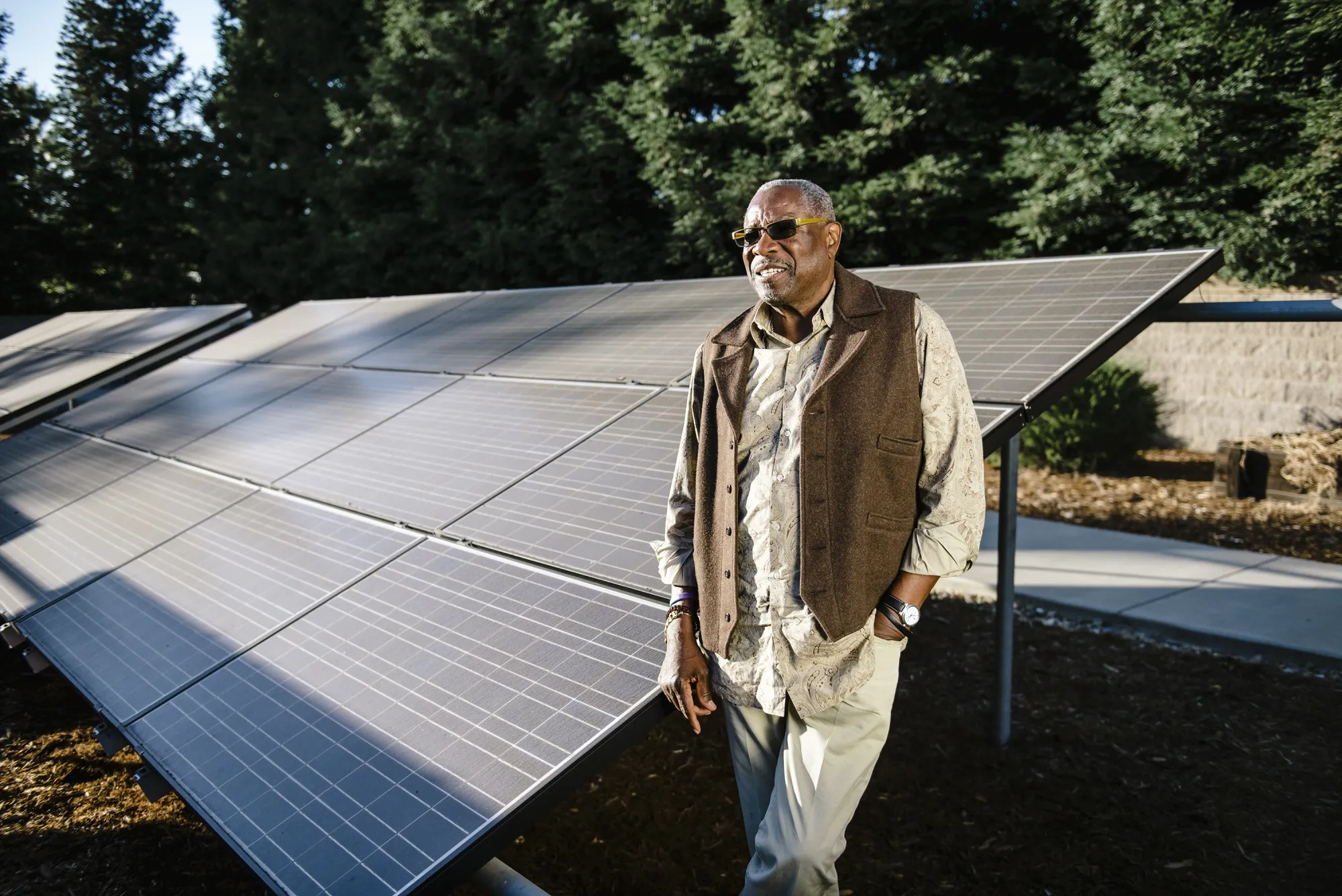 Dusty Baker, baseball fixture and serial entrepreneur,&nbsp;stands next to one of his solar panel arrays at his home in Roseville, California.