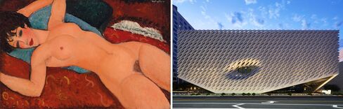 Left: Amedeo Modigliani, Nu Couché, 1917-18. Right: Billionaire collector Eli Broad's new museum in downtown L.A.