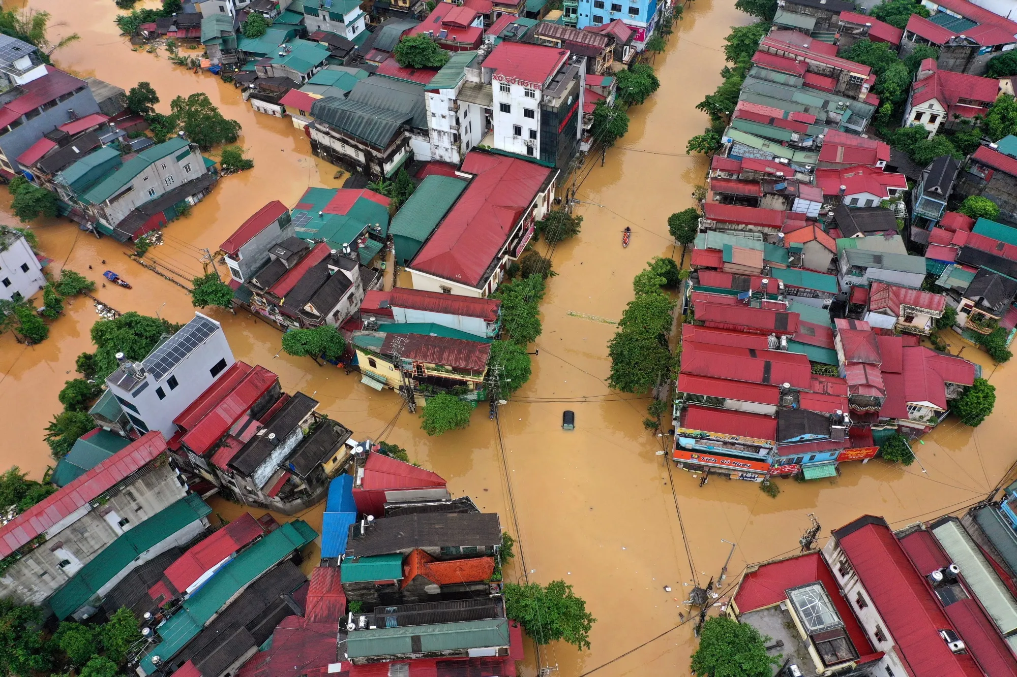 Flooded streets in Yen Bai on Sept. 10.