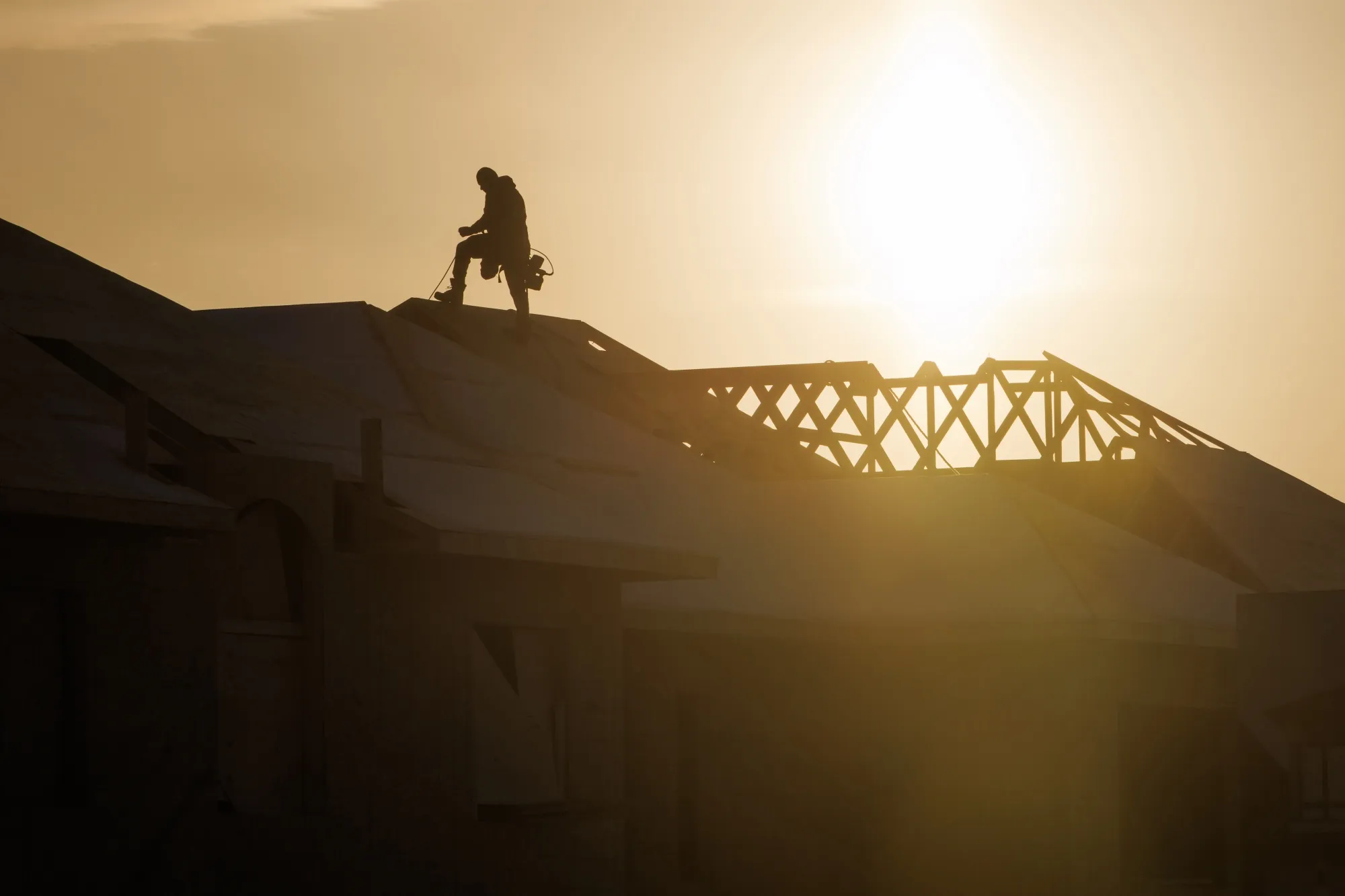 A worker at a home under construction in Vaughan, Canada.