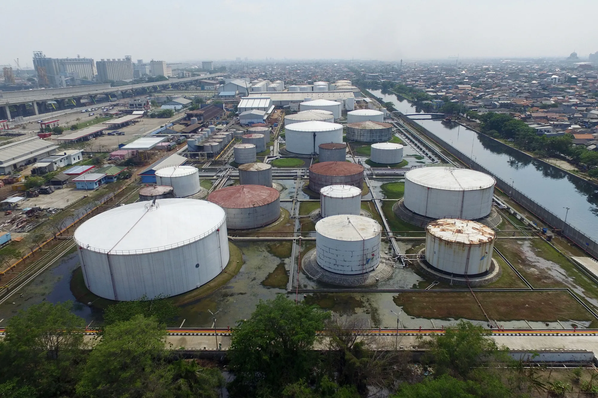 Aerial Views Of PT Pertamina Oil Tankers And Storage Facilities As Indonesia Rejoins OPEC