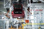 The body of a Volkswagen ID.5 electric vehicle on the assembly line during a media tour of the automaker's factory in Zwickau, Germany, in 2020.