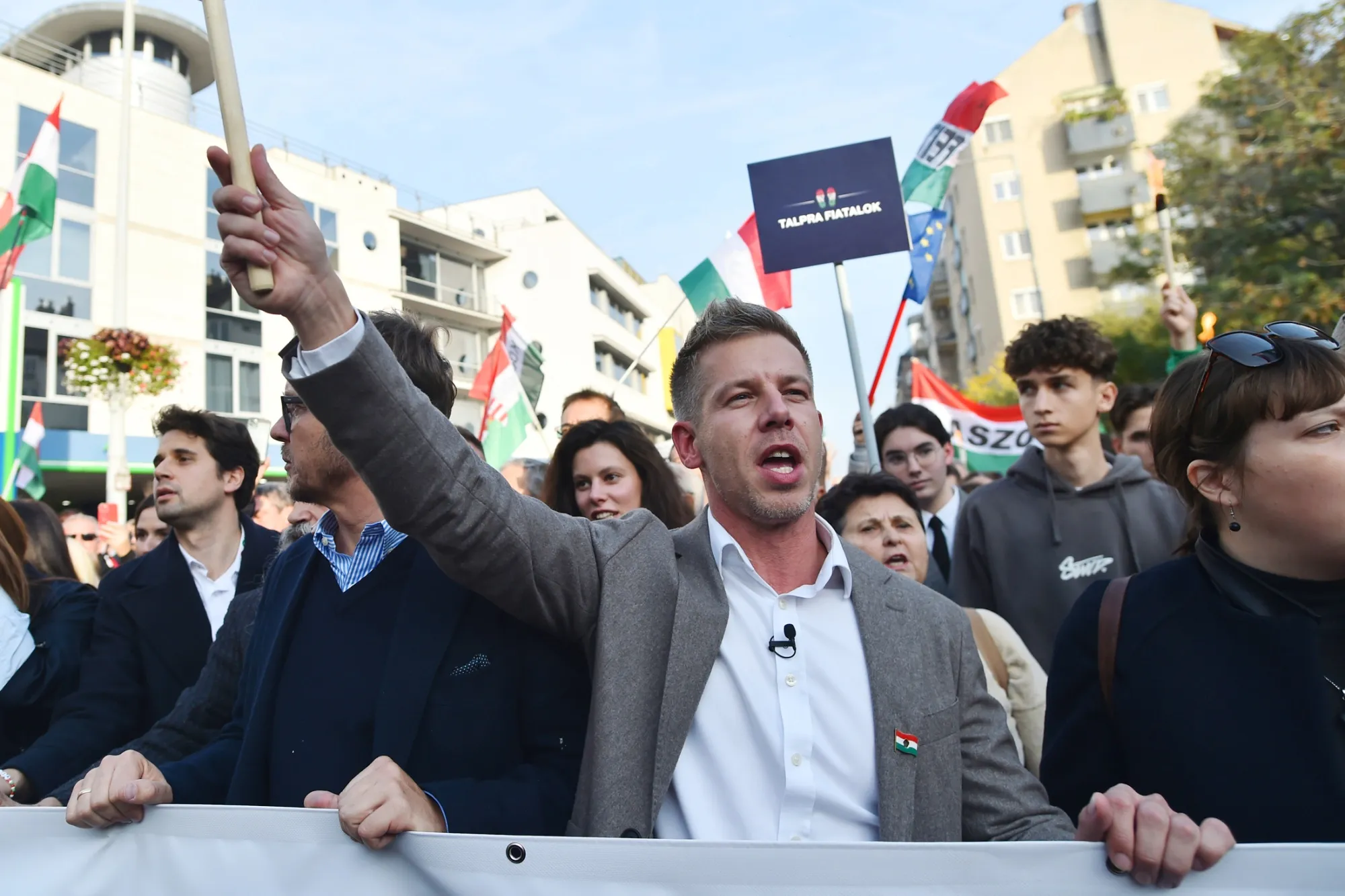 Peter Magyar during a march in Budapest in October.