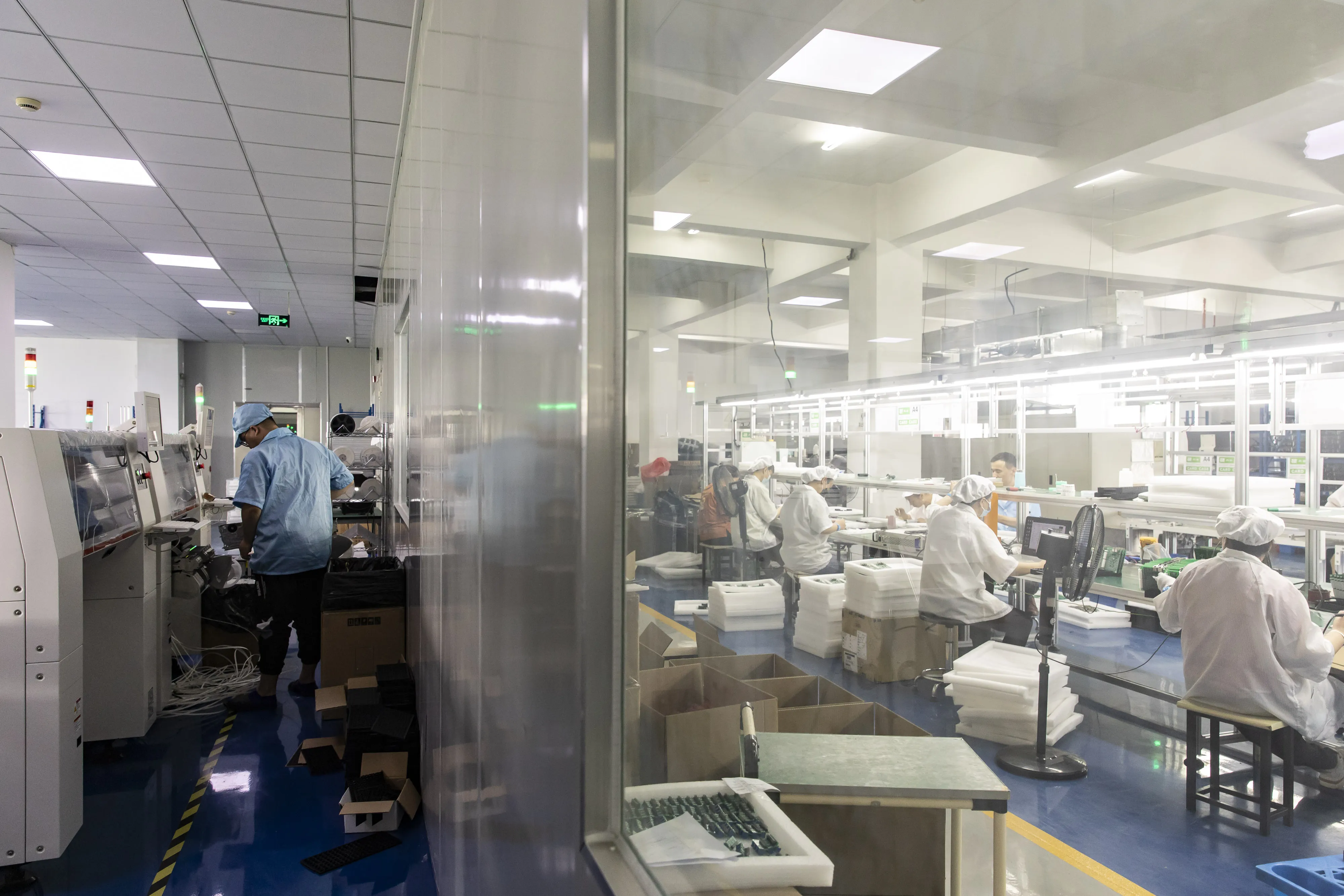 An integrated circuit board production line at a factory in Suzhou, China.