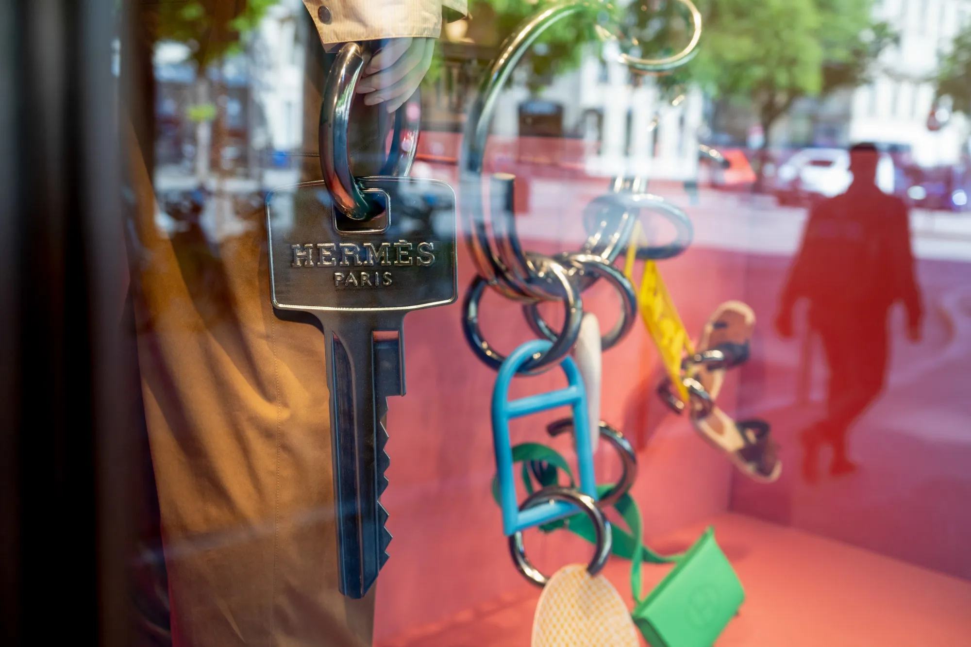 A window display at a Hermes International SA boutique in Paris.