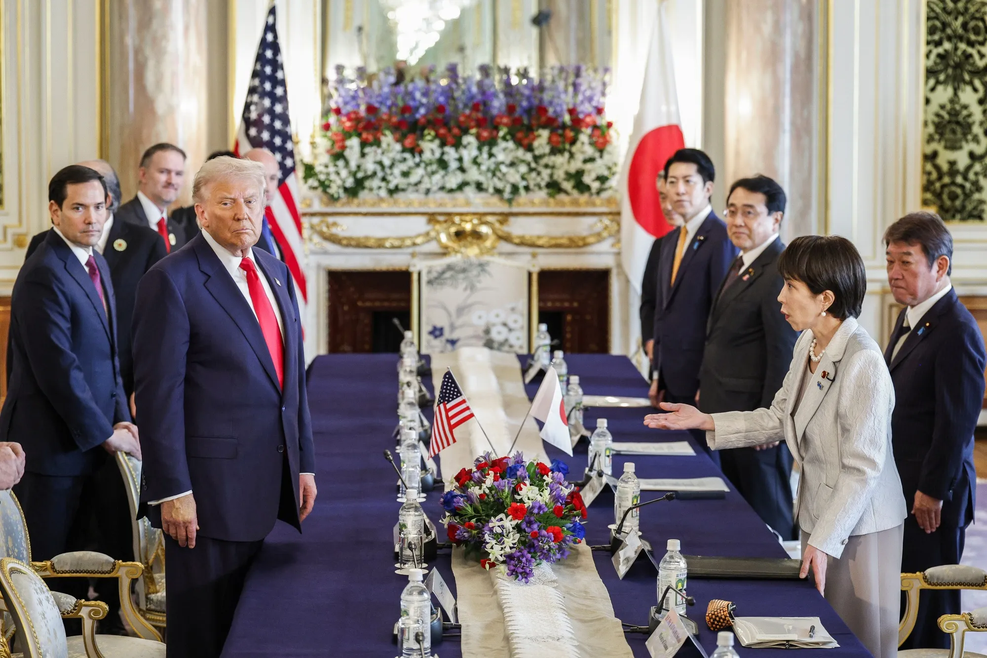 US President Donald Trump and Sanae Takaichi, Japan’s prime minister, during a bilateral meeting at the Akasaka Palace state guest house in Tokyo. 