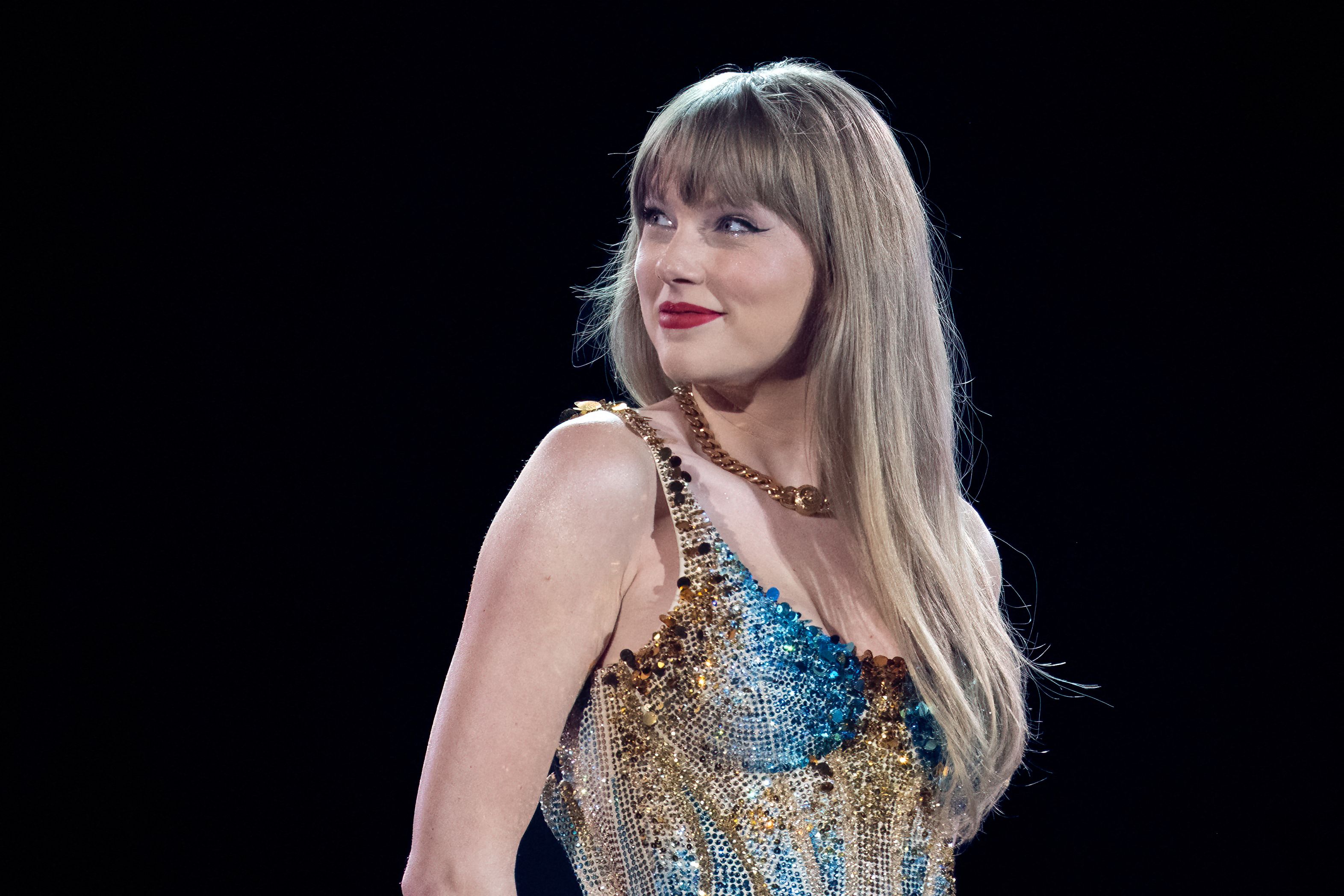 Taylor Swift performs onstage on the first night of her &quot;Eras Tour&quot; at AT&amp;T Stadium in Arlington, Texas, on March 31.