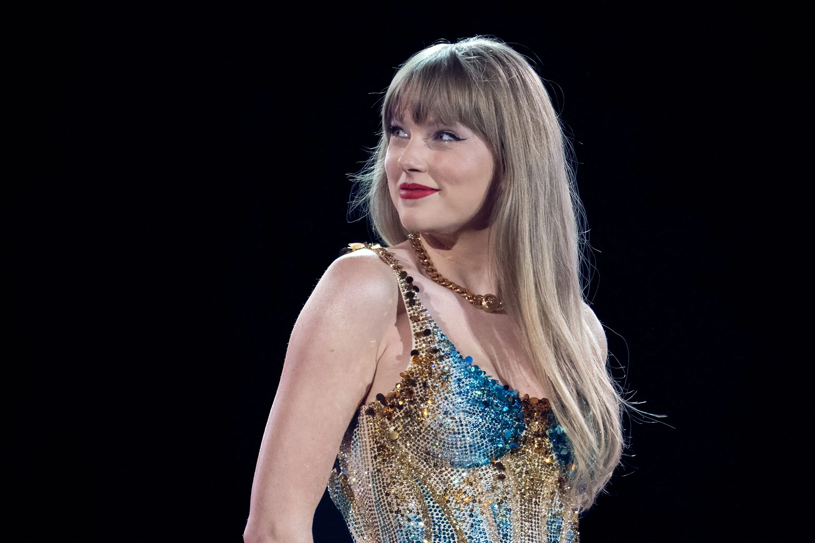 Taylor Swift performs onstage on the first night of her "Eras Tour" at AT&amp;T Stadium in Arlington, Texas, on March 31.